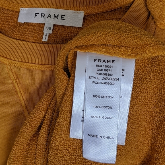 Frame Sweatshirt Short Sleeve Roll Cuffs Crew Pullover Faded Marigold L NWT - Picture 14 of 14